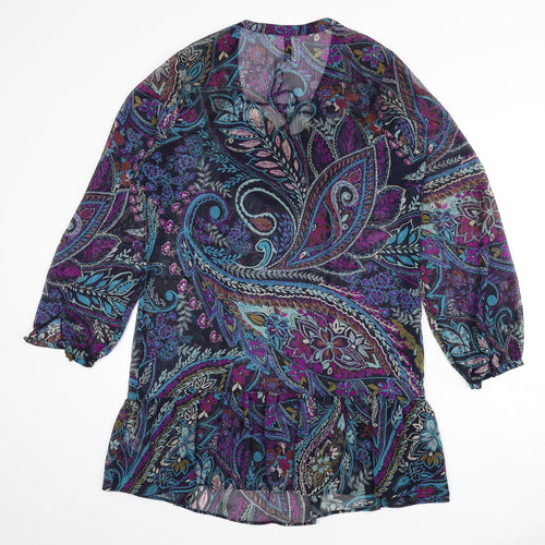 Marks and Spencer Womens Multicoloured Geometric Polyester A-Line Size 16 V-Neck Tie - Sheer, Paisley