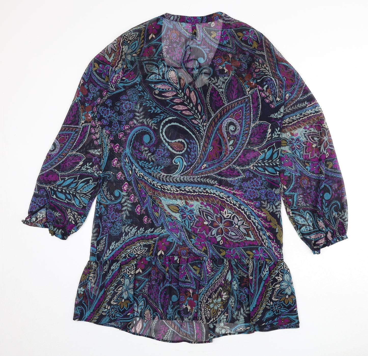 Marks and Spencer Womens Multicoloured Geometric Polyester A-Line Size 16 V-Neck Tie - Sheer, Paisley