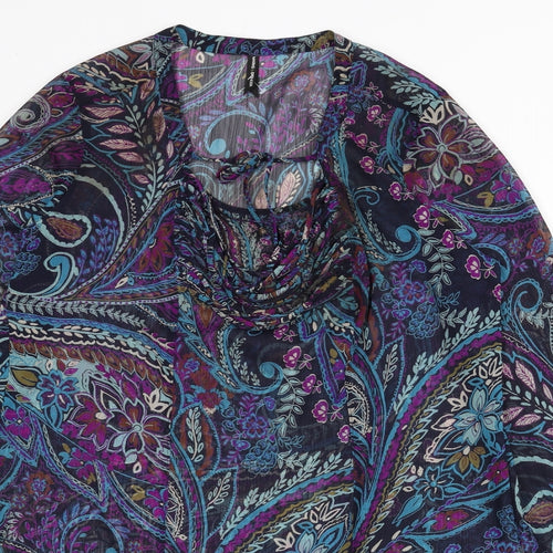 Marks and Spencer Womens Multicoloured Geometric Polyester A-Line Size 16 V-Neck Tie - Sheer, Paisley