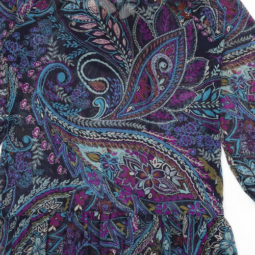 Marks and Spencer Womens Multicoloured Geometric Polyester A-Line Size 16 V-Neck Tie - Sheer, Paisley