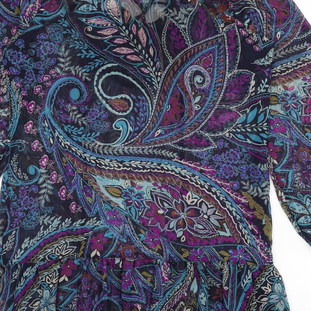Marks and Spencer Womens Multicoloured Geometric Polyester A-Line Size 16 V-Neck Tie - Sheer, Paisley