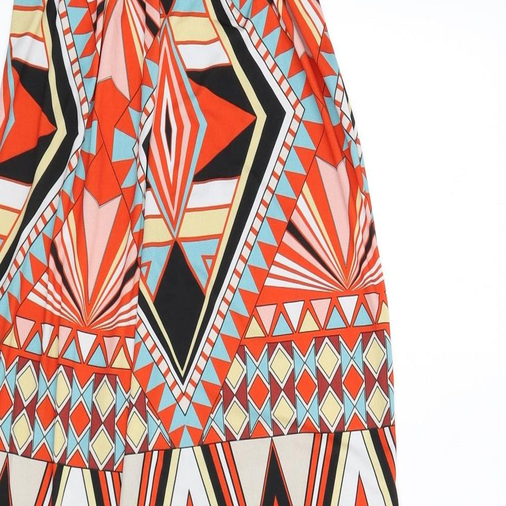 Boohoo Womens Multicoloured Geometric Polyester A-Line Size 10 Off the Shoulder