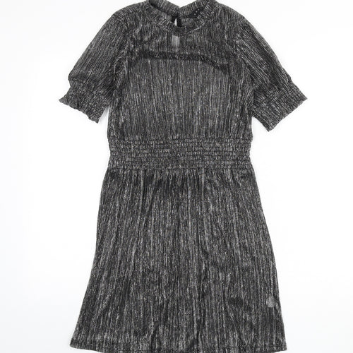 Adiva Womens Silver Polyester A-Line Size XS Round Neck Button - Sheer