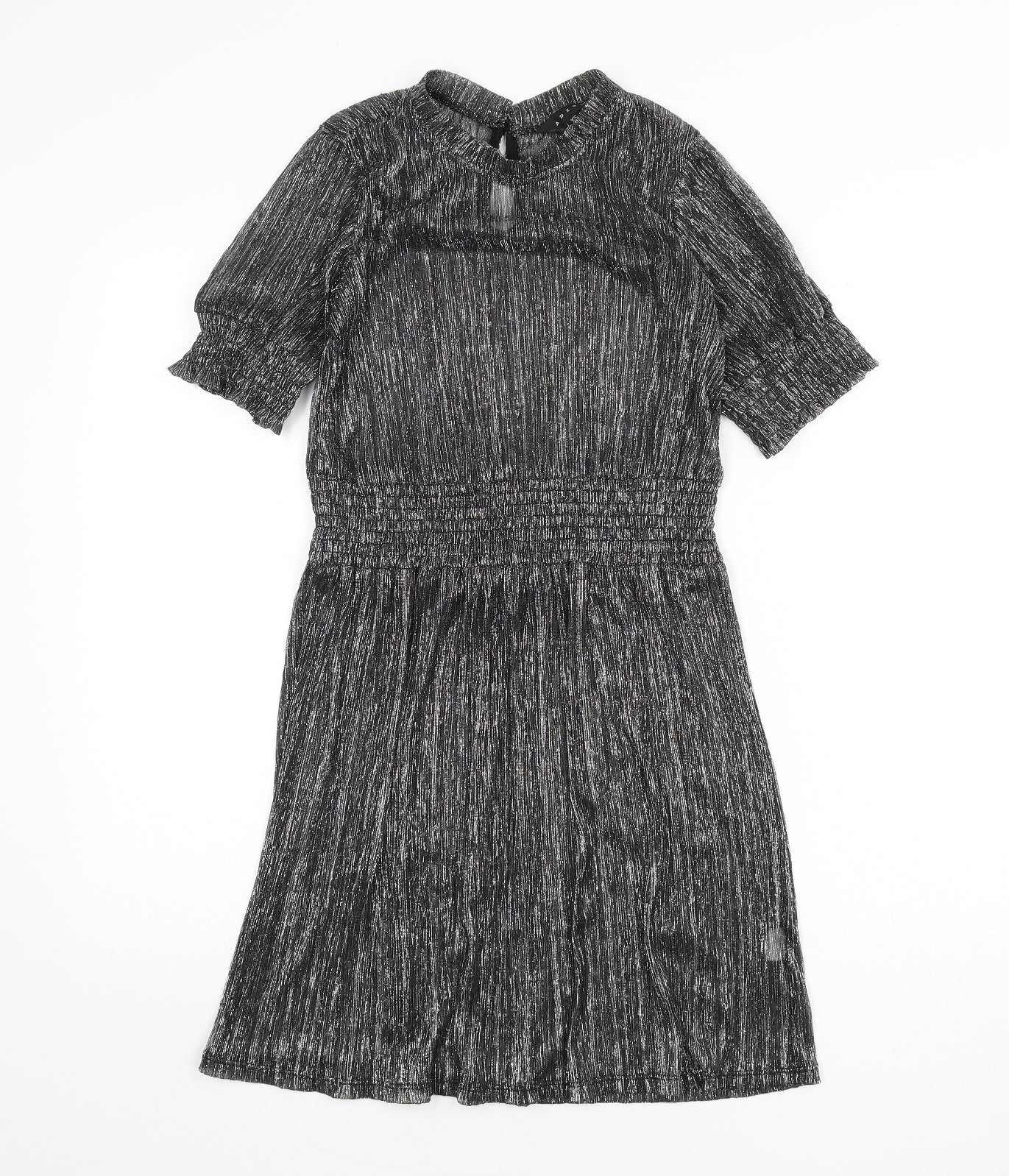 Adiva Womens Silver Polyester A-Line Size XS Round Neck Button - Sheer