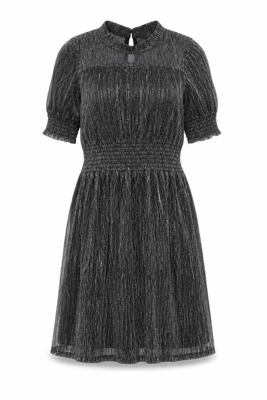 Front view of Adiva women’s silver polyester a-line, size XS, round neck button - sheer