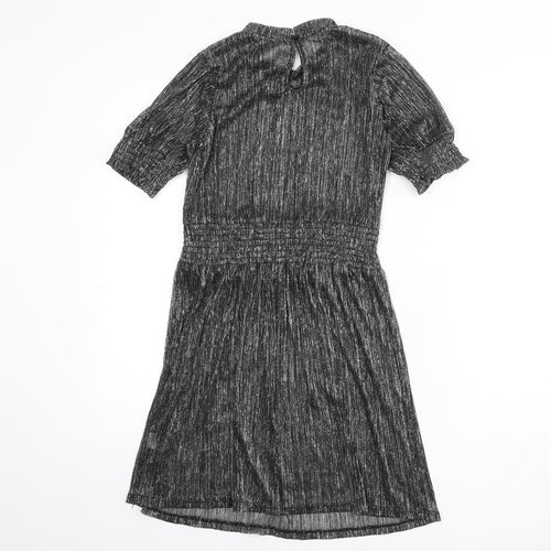 Adiva Womens Silver Polyester A-Line Size XS Round Neck Button - Sheer