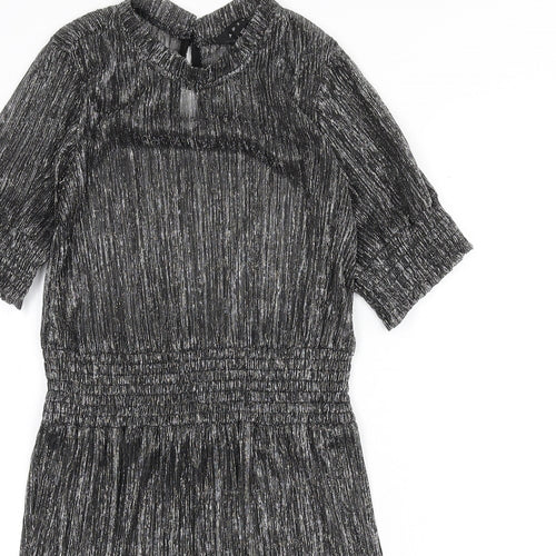 Adiva Womens Silver Polyester A-Line Size XS Round Neck Button - Sheer