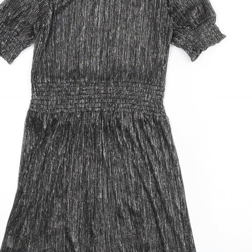 Adiva Womens Silver Polyester A-Line Size XS Round Neck Button - Sheer
