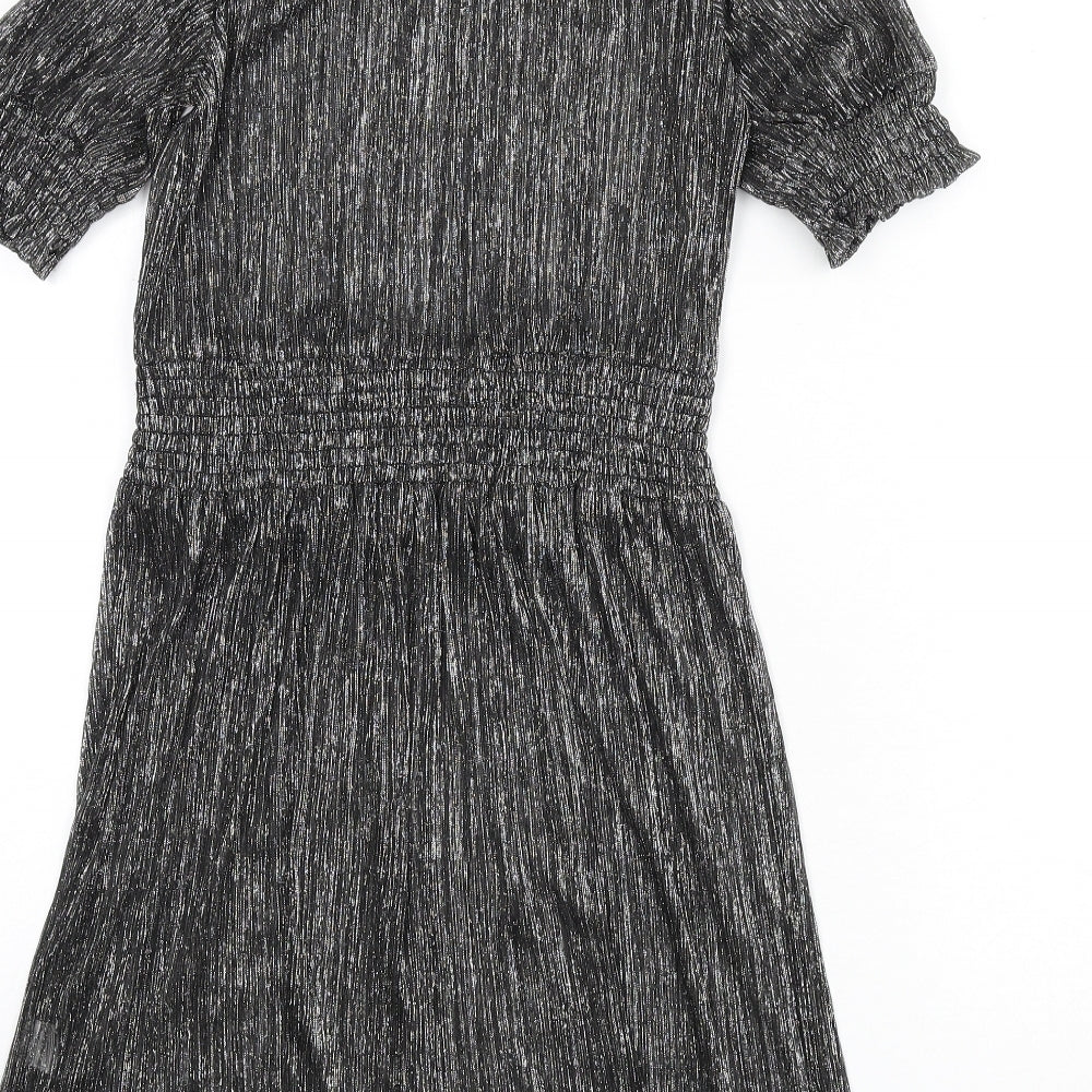 Adiva Womens Silver Polyester A-Line Size XS Round Neck Button - Sheer