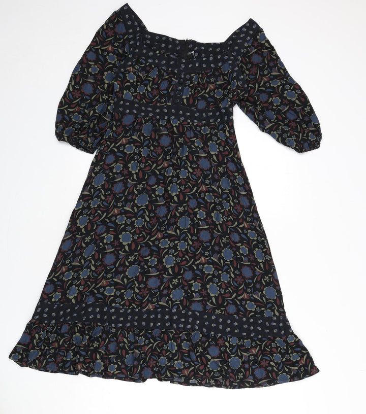 Topshop Womens Multicoloured Floral Viscose A-Line Size 8 Off the Shoulder Zip