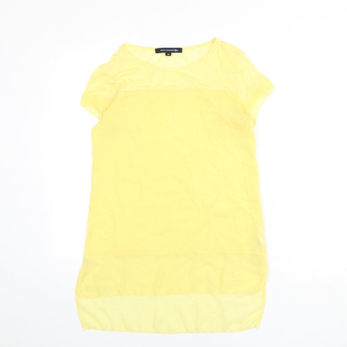 French Connection Womens Yellow Polyester Basic Blouse Size XS Round Neck - Sheer Panels