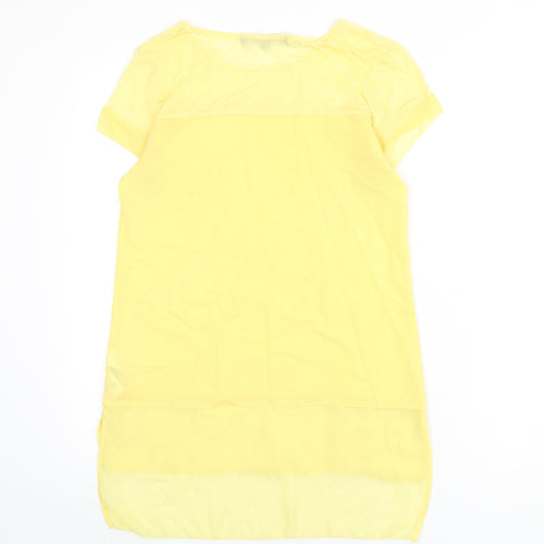French Connection Womens Yellow Polyester Basic Blouse Size XS Round Neck - Sheer Panels