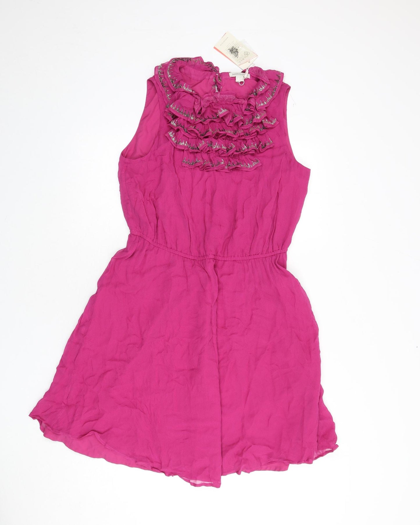 Monsoon Womens Purple Viscose A-Line Size 14 Collared Button - Ruffles, Beaded