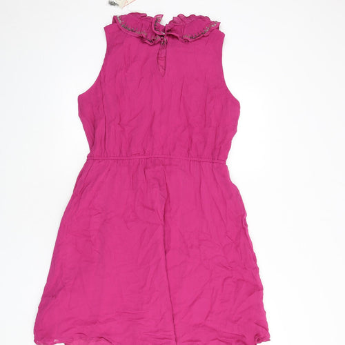 Monsoon Womens Purple Viscose A-Line Size 14 Collared Button - Ruffles, Beaded