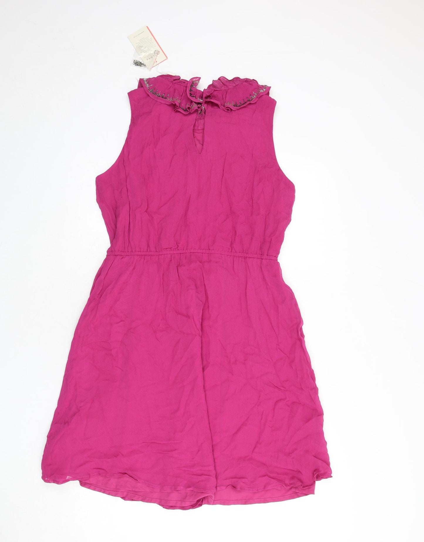 Monsoon Womens Purple Viscose A-Line Size 14 Collared Button - Ruffles, Beaded