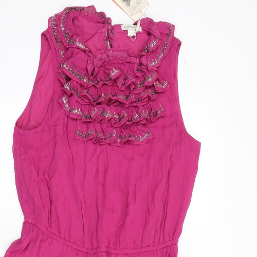 Monsoon Womens Purple Viscose A-Line Size 14 Collared Button - Ruffles, Beaded