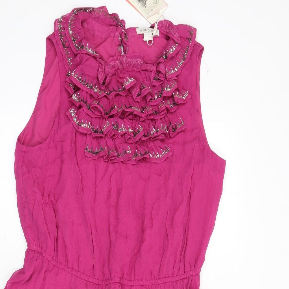 Monsoon Womens Purple Viscose A-Line Size 14 Collared Button - Ruffles, Beaded