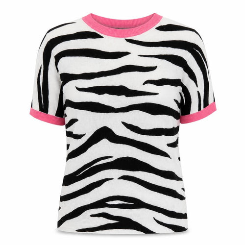 Marks and Spencer Womens White Round Neck Animal Print Viscose Pullover Jumper Size 8 - Zebra Print