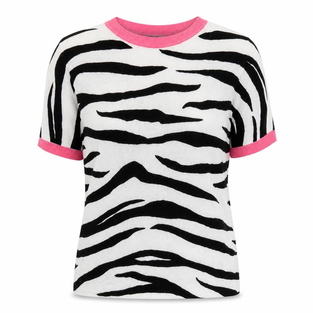 Marks and Spencer Womens White Round Neck Animal Print Viscose Pullover Jumper Size 8 - Zebra Print