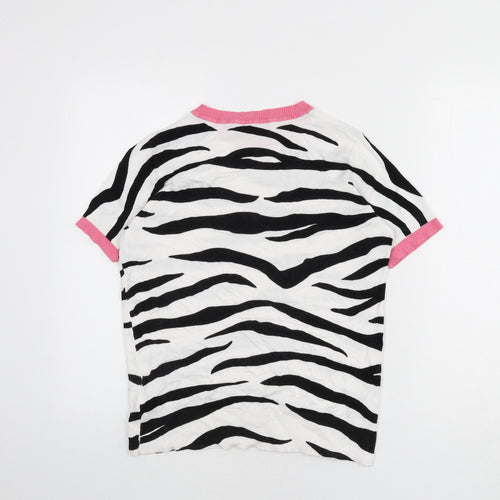 Marks and Spencer Womens White Round Neck Animal Print Viscose Pullover Jumper Size 8 - Zebra Print