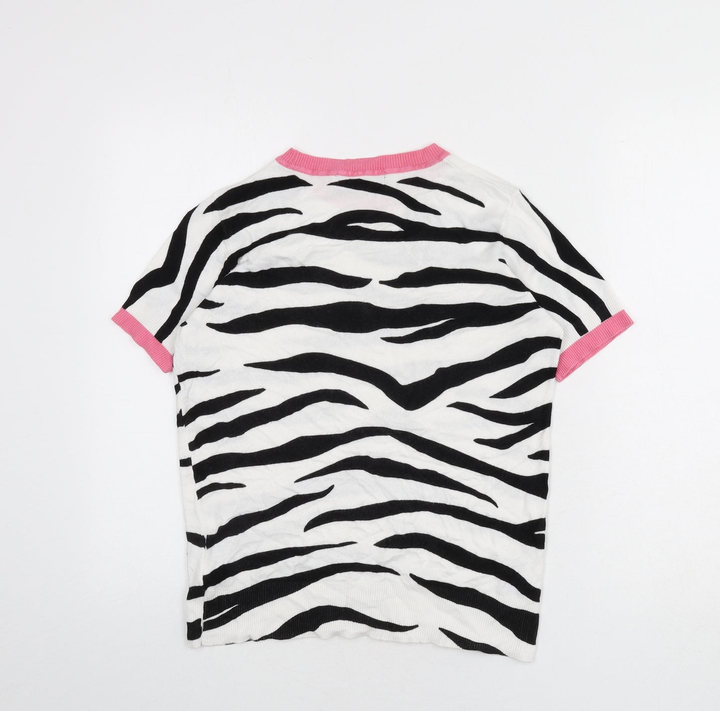 Marks and Spencer Womens White Round Neck Animal Print Viscose Pullover Jumper Size 8 - Zebra Print