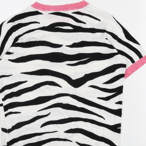 Marks and Spencer Womens White Round Neck Animal Print Viscose Pullover Jumper Size 8 - Zebra Print