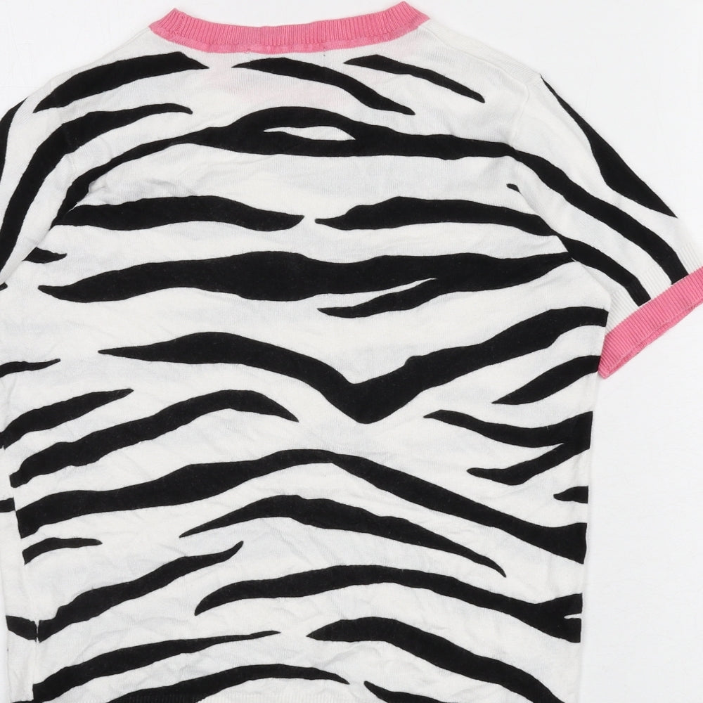 Marks and Spencer Womens White Round Neck Animal Print Viscose Pullover Jumper Size 8 - Zebra Print