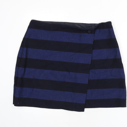 Hobbs Womens Blue Striped Polyester A-Line Skirt Size 16 Zip