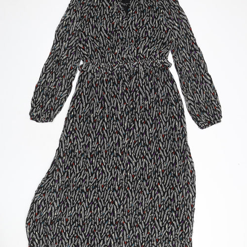 Marks and Spencer Womens Multicoloured Geometric Viscose A-Line Size 10 V-Neck Pullover - Leaf Print