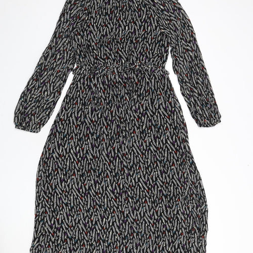 Marks and Spencer Womens Multicoloured Geometric Viscose A-Line Size 10 V-Neck Pullover - Leaf Print