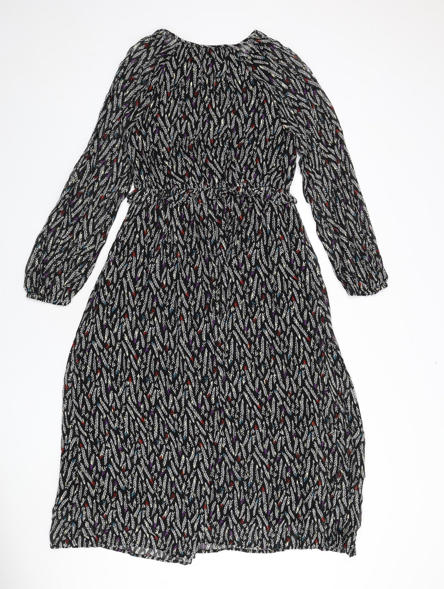 Marks and Spencer Womens Multicoloured Geometric Viscose A-Line Size 10 V-Neck Pullover - Leaf Print