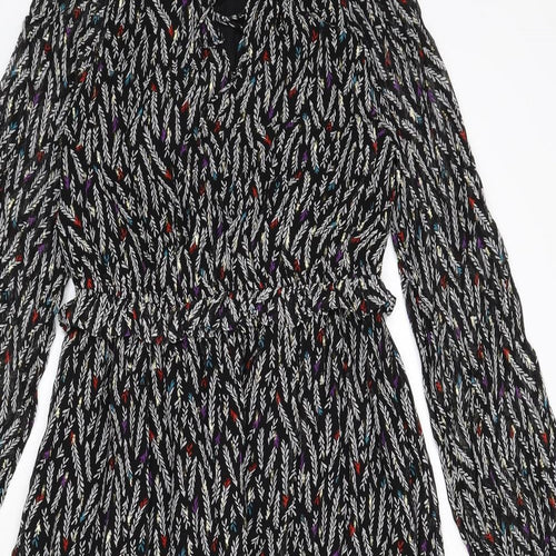 Marks and Spencer Womens Multicoloured Geometric Viscose A-Line Size 10 V-Neck Pullover - Leaf Print