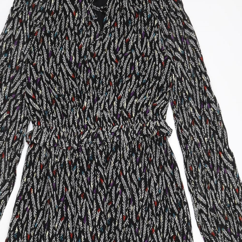 Marks and Spencer Womens Multicoloured Geometric Viscose A-Line Size 10 V-Neck Pullover - Leaf Print