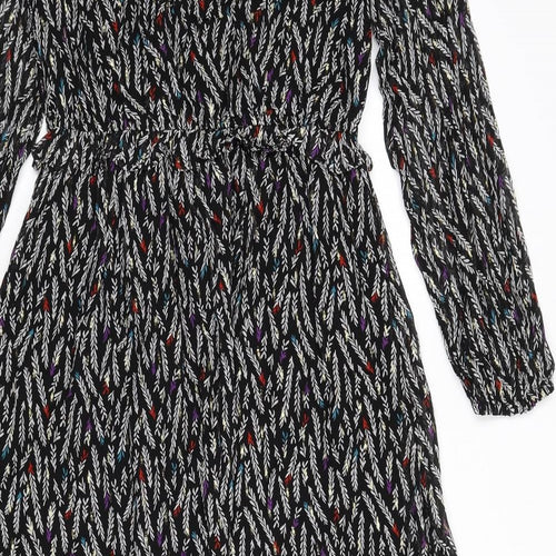 Marks and Spencer Womens Multicoloured Geometric Viscose A-Line Size 10 V-Neck Pullover - Leaf Print