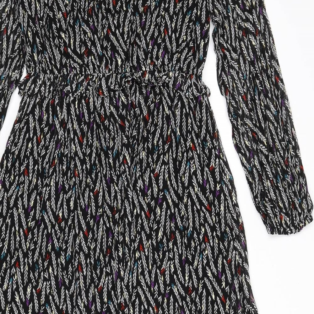 Marks and Spencer Womens Multicoloured Geometric Viscose A-Line Size 10 V-Neck Pullover - Leaf Print