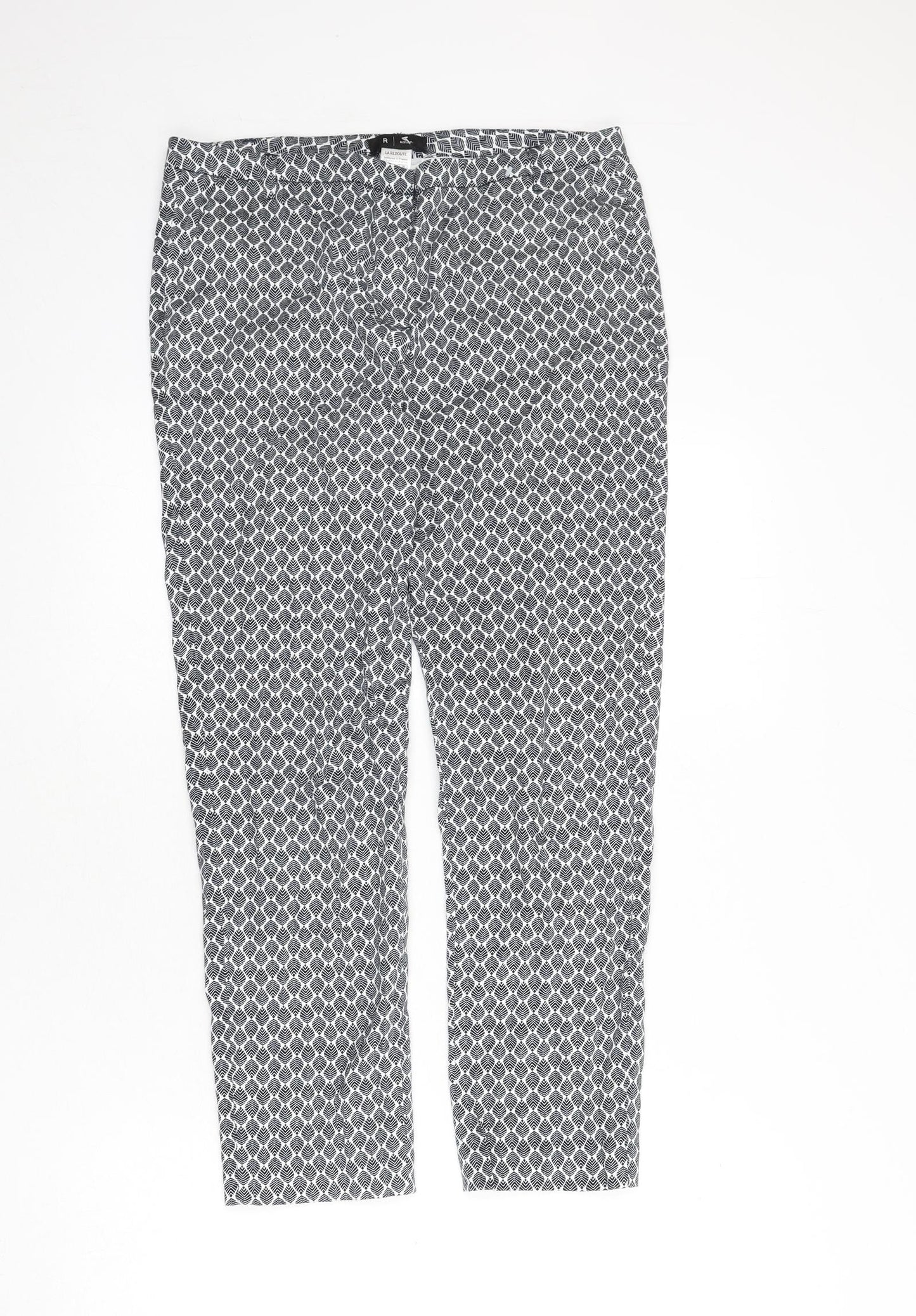 La Redoute Womens Blue Geometric Cotton Trousers Size 10 L24 in Regular Zip