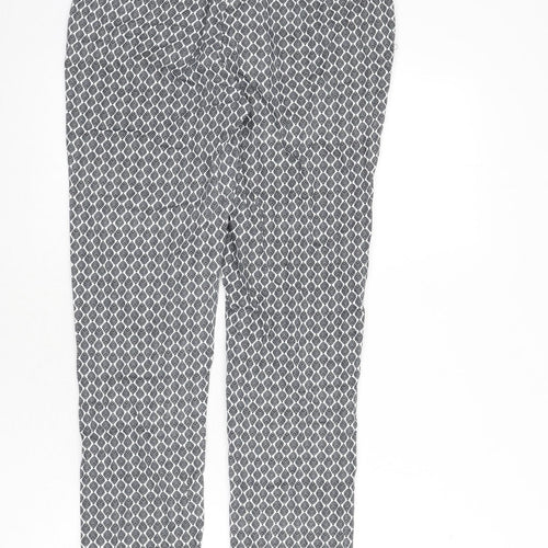 La Redoute Womens Blue Geometric Cotton Trousers Size 10 L24 in Regular Zip