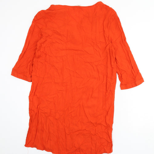 H&M Womens Orange Viscose Shirt Dress Size 8 V-Neck Button