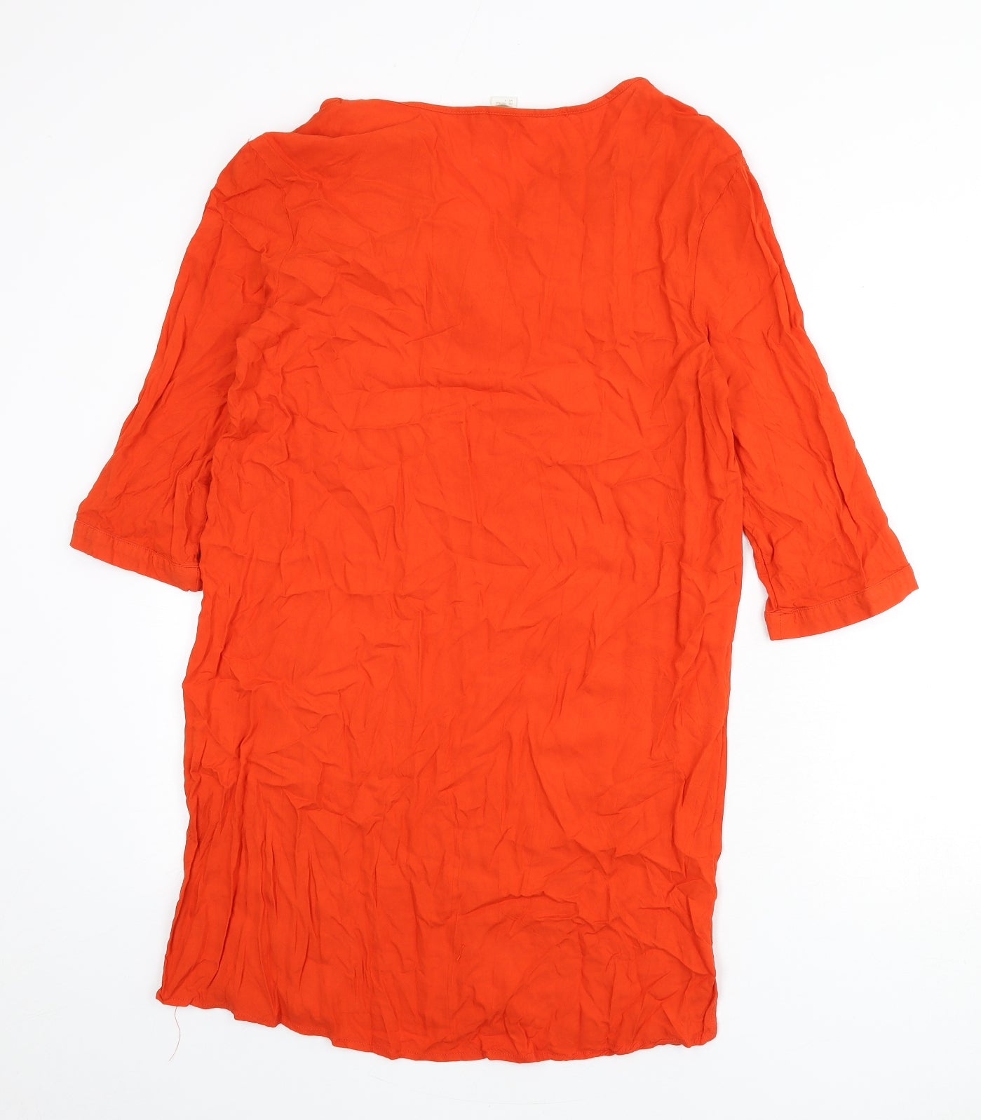 H&M Womens Orange Viscose Shirt Dress Size 8 V-Neck Button