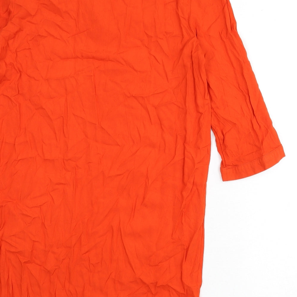 H&M Womens Orange Viscose Shirt Dress Size 8 V-Neck Button