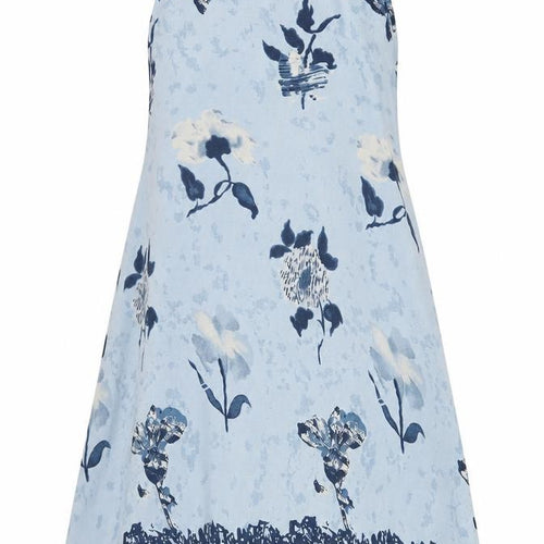 Yessica Womens Blue Floral Polyester A-Line Size 10 Round Neck Pullover - Tie Detail