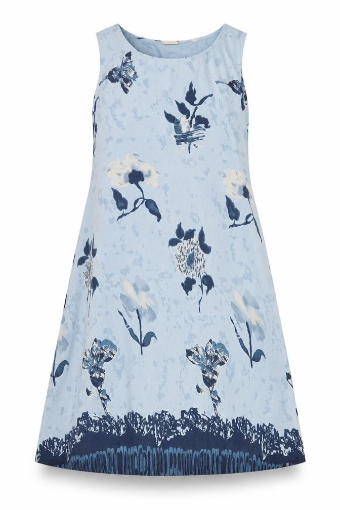 Yessica Womens Blue Floral Polyester A-Line Size 10 Round Neck Pullover - Tie Detail