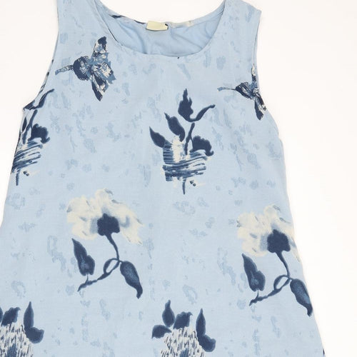 Yessica Womens Blue Floral Polyester A-Line Size 10 Round Neck Pullover - Tie Detail