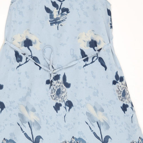 Yessica Womens Blue Floral Polyester A-Line Size 10 Round Neck Pullover - Tie Detail