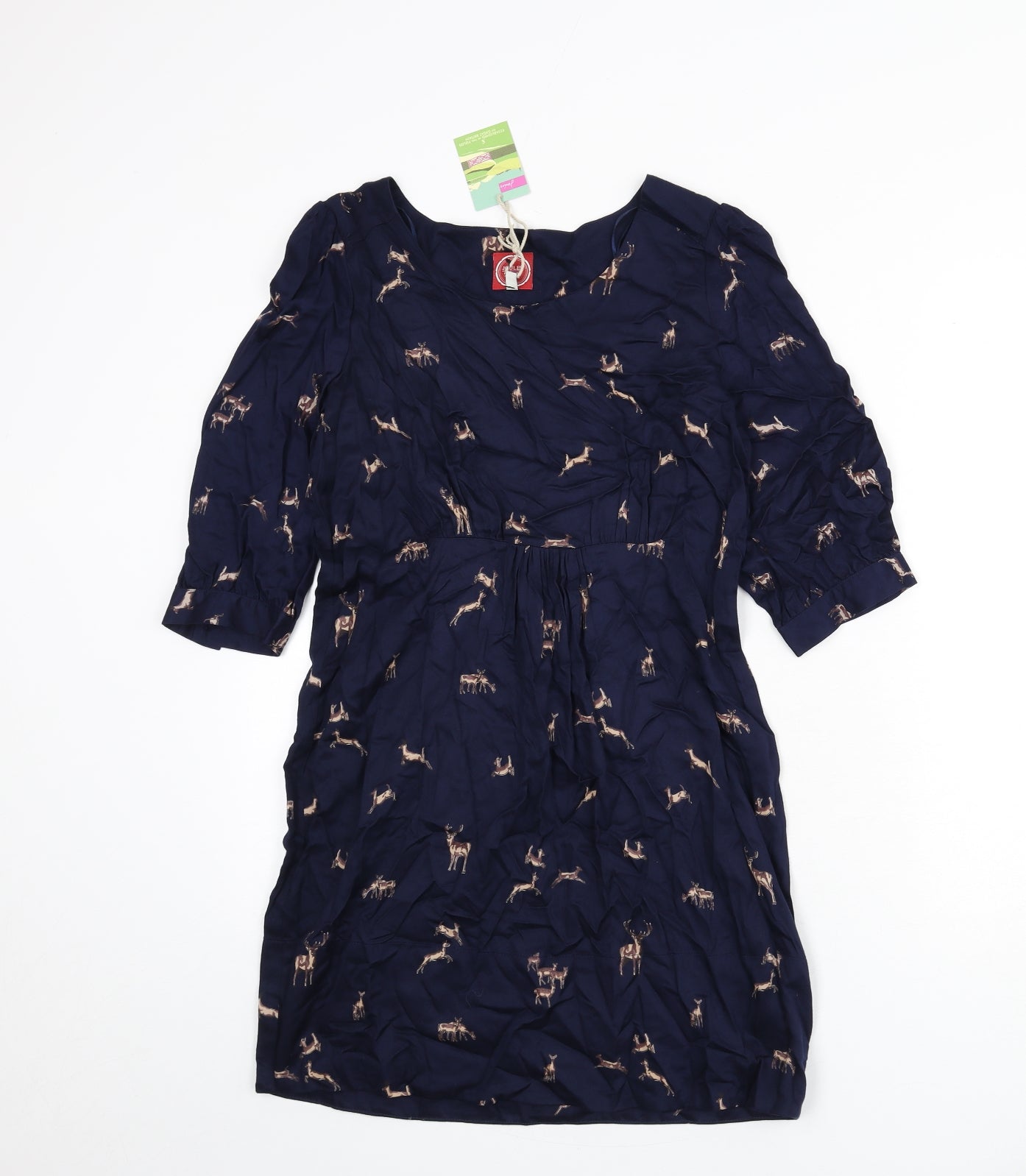 Joules Womens Blue Geometric Viscose A-Line Size 8 Round Neck Pullover - Deer
