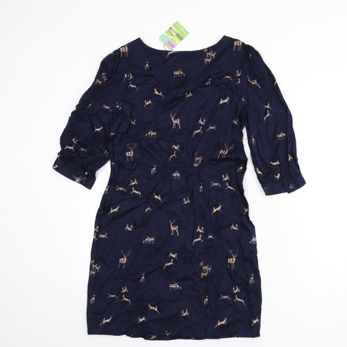Joules Womens Blue Geometric Viscose A-Line Size 8 Round Neck Pullover - Deer