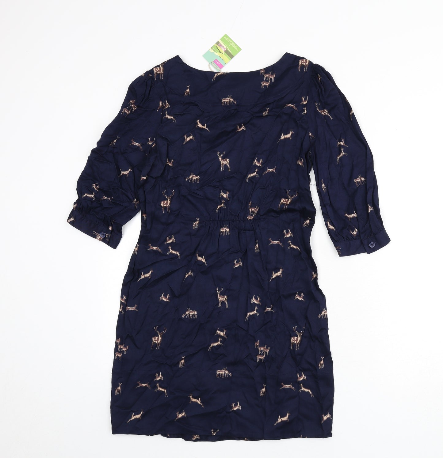 Joules Womens Blue Geometric Viscose A-Line Size 8 Round Neck Pullover - Deer