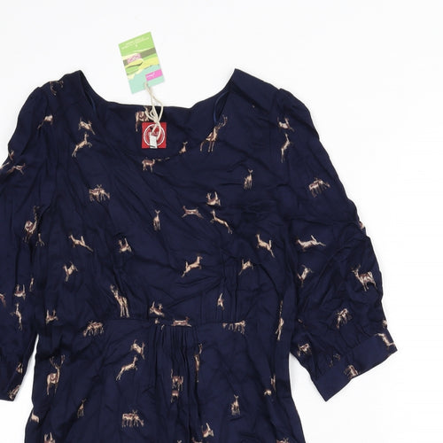 Joules Womens Blue Geometric Viscose A-Line Size 8 Round Neck Pullover - Deer