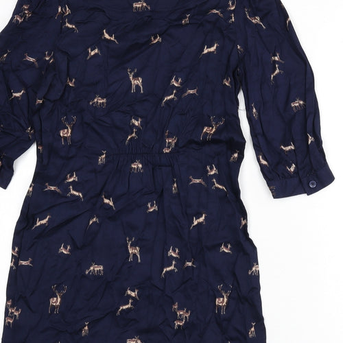 Joules Womens Blue Geometric Viscose A-Line Size 8 Round Neck Pullover - Deer
