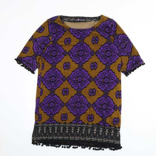 Mina Uk Womens Multicoloured Boat Neck Geometric Cotton Pullover Jumper Size M - Size M/L, Bobbles